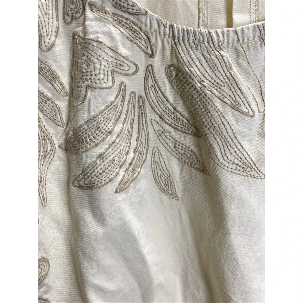 Boho Embroidered Cropped Broadway Womens Blouse 100%‎ Cotton XL Ivory Summer Top